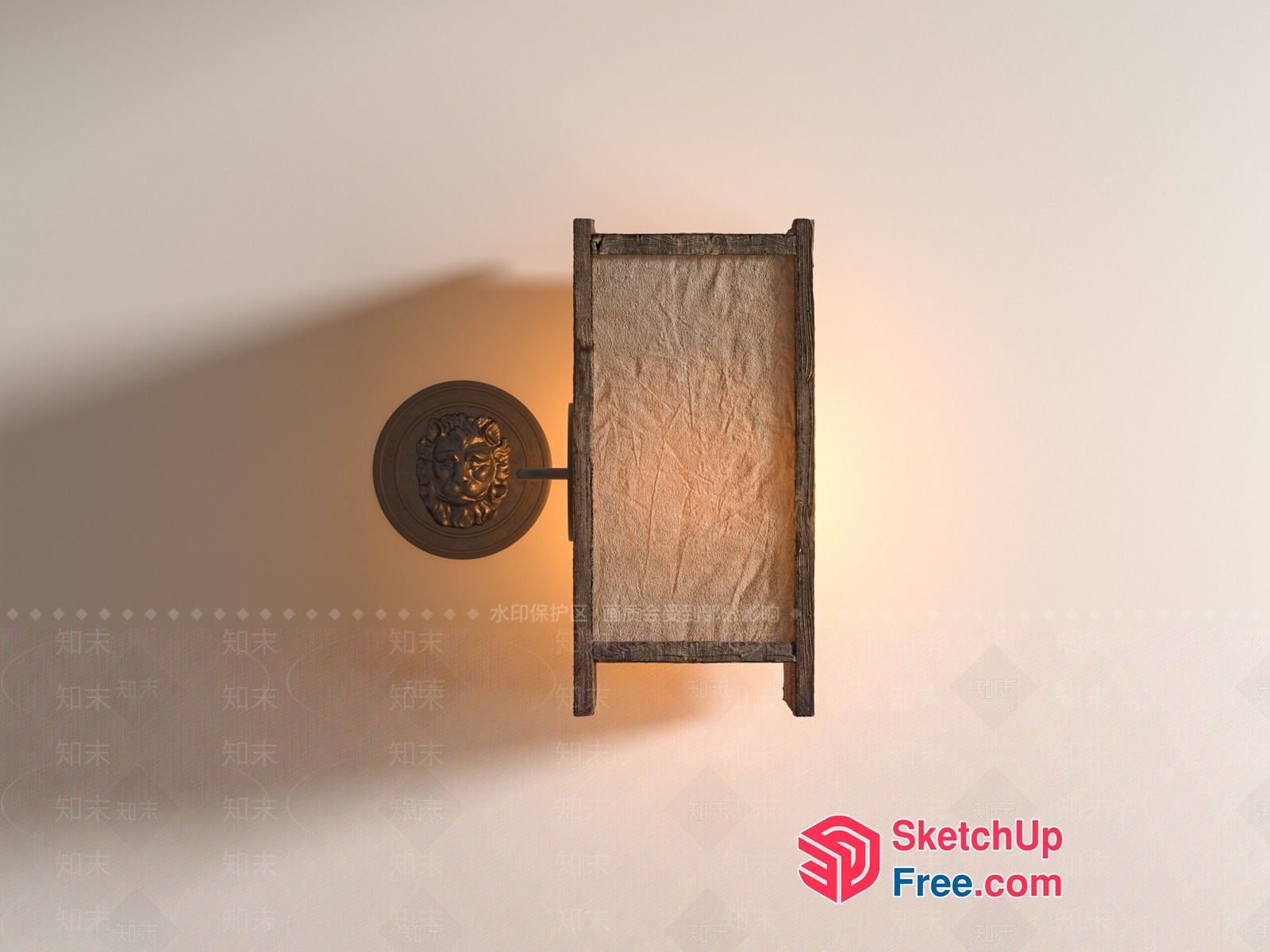 Asian-Style Wall Lamp With Intricate Carvings And Silk Shade 3D SketchUp File