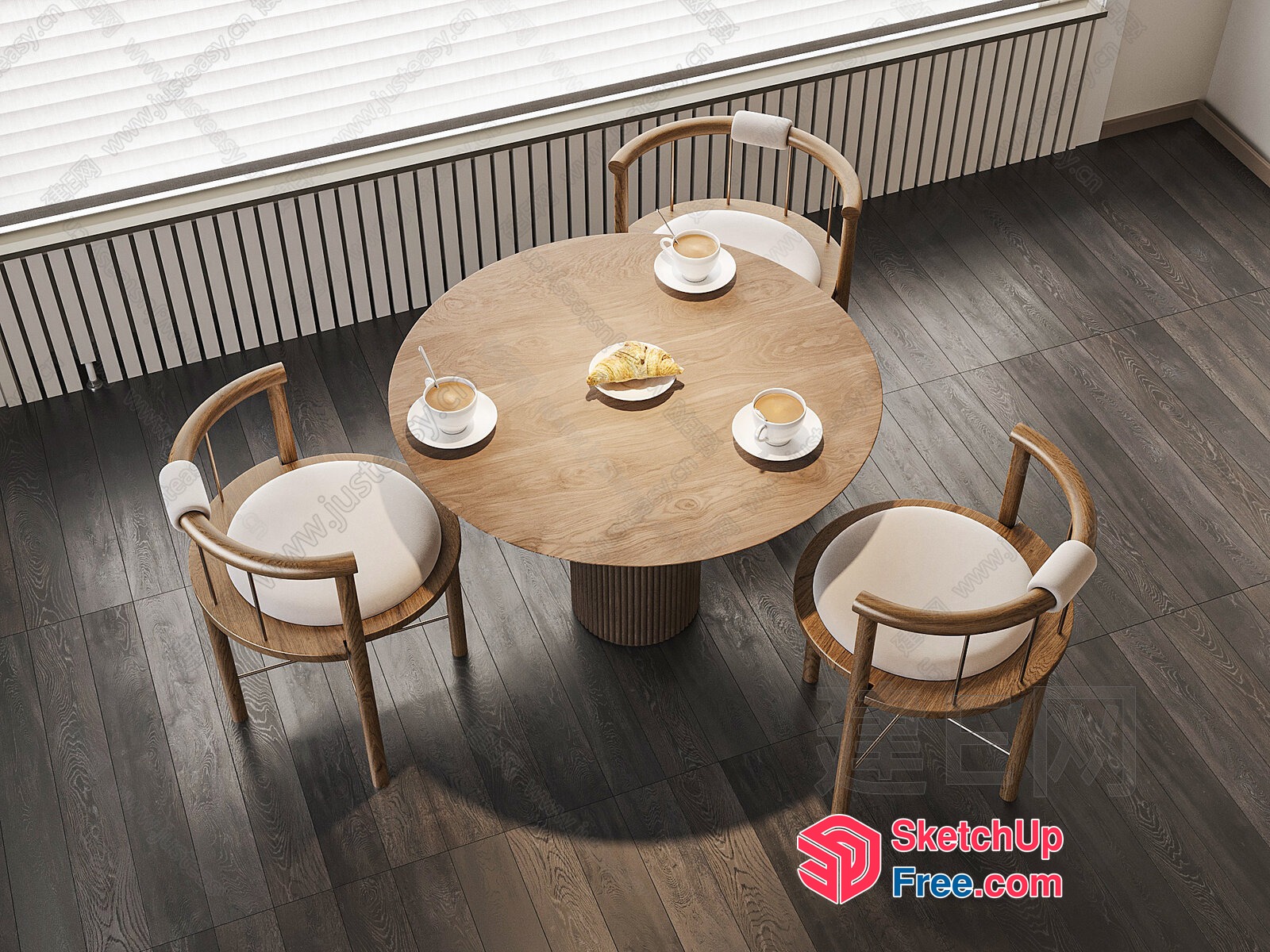 Modern Dining Room With Round Table And Four Chairs 3D SketchUp File
