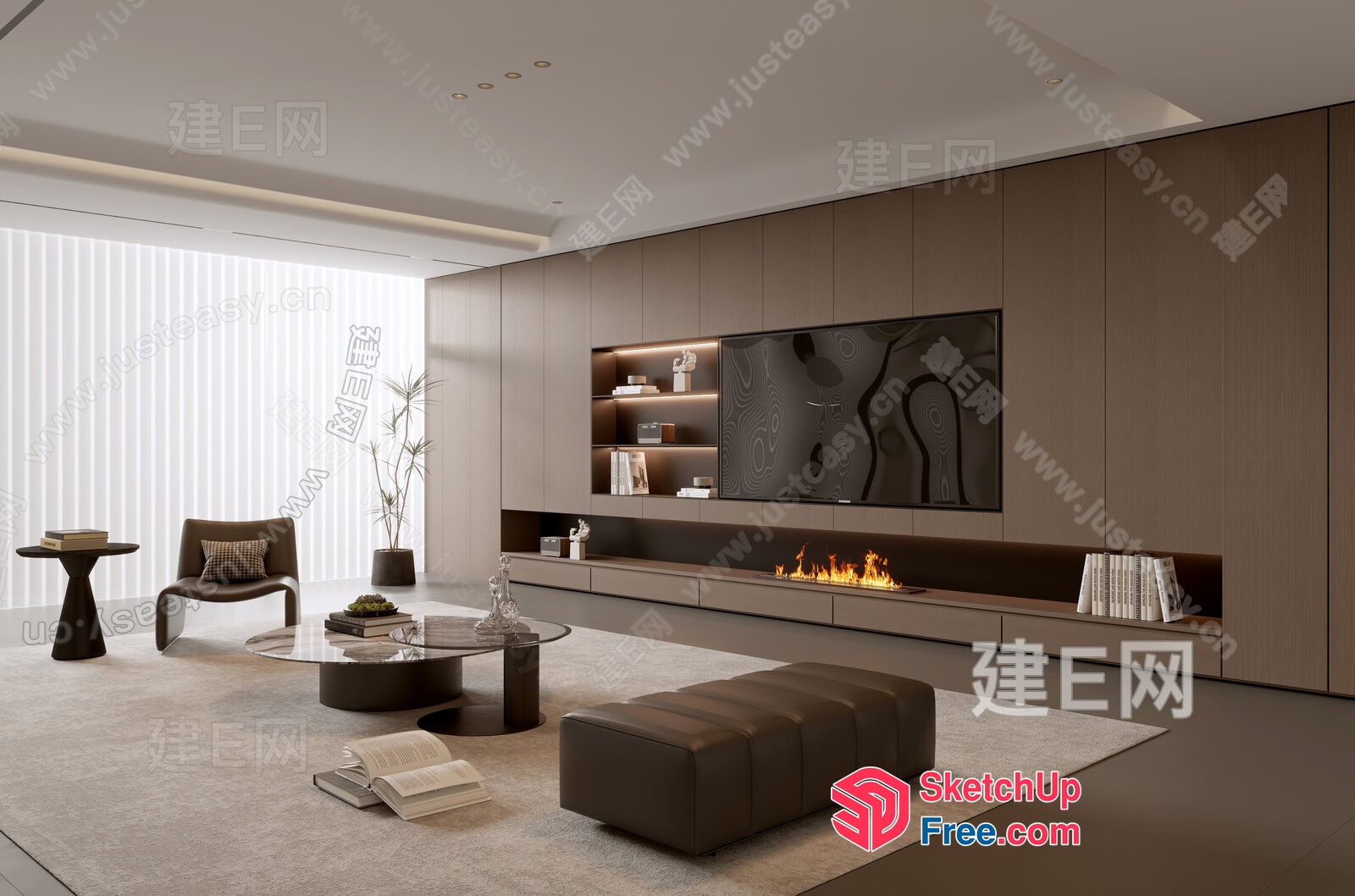 Modern Living Room With Fireplace And Tv 3D SketchUp File