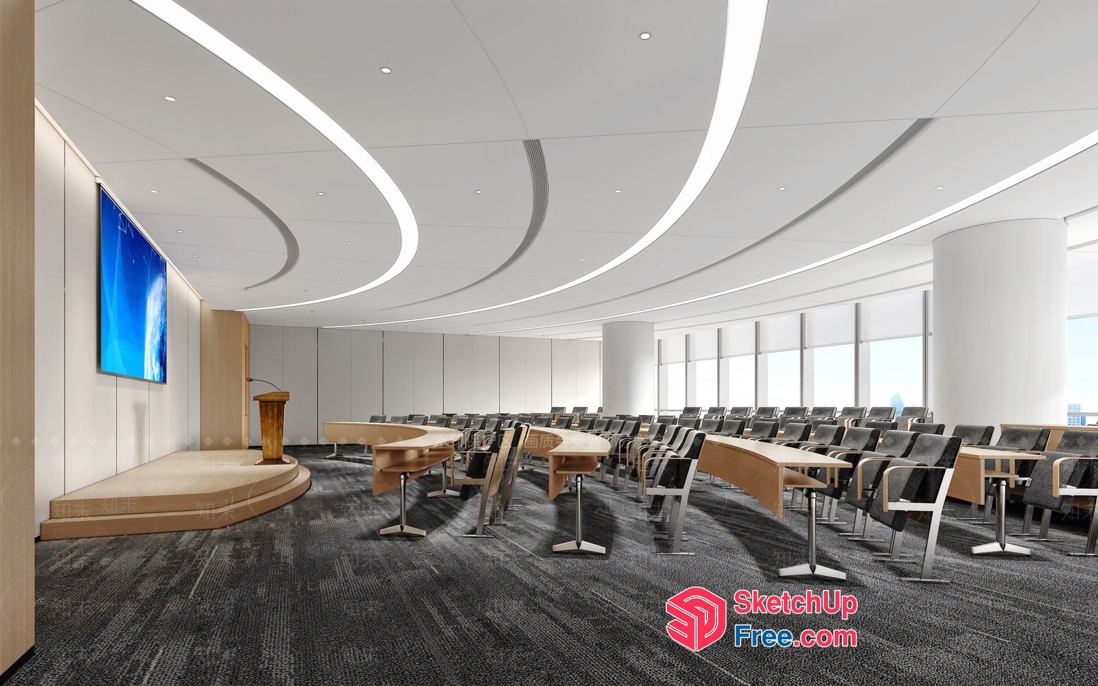 Modern Conference Room With Curved Ceiling And Sleek Furniture 3D SketchUp File