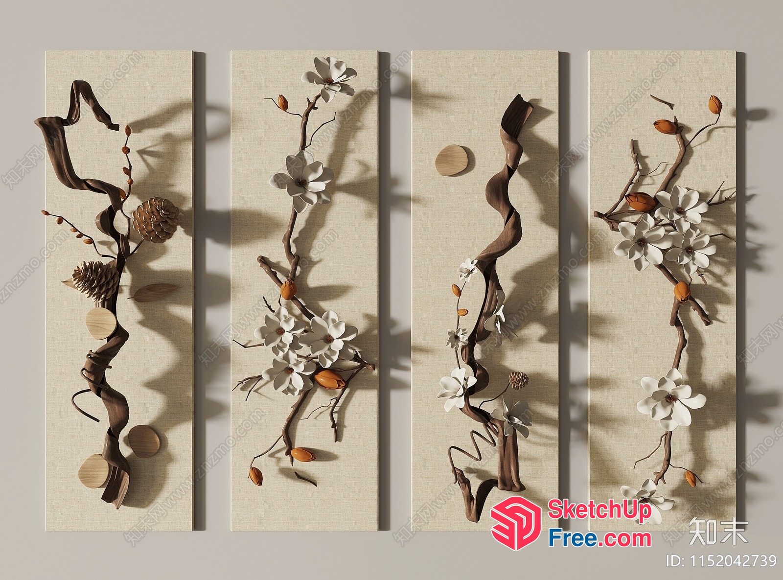 Elegant Wood Carved Flower Wall Decor 3D SketchUp File