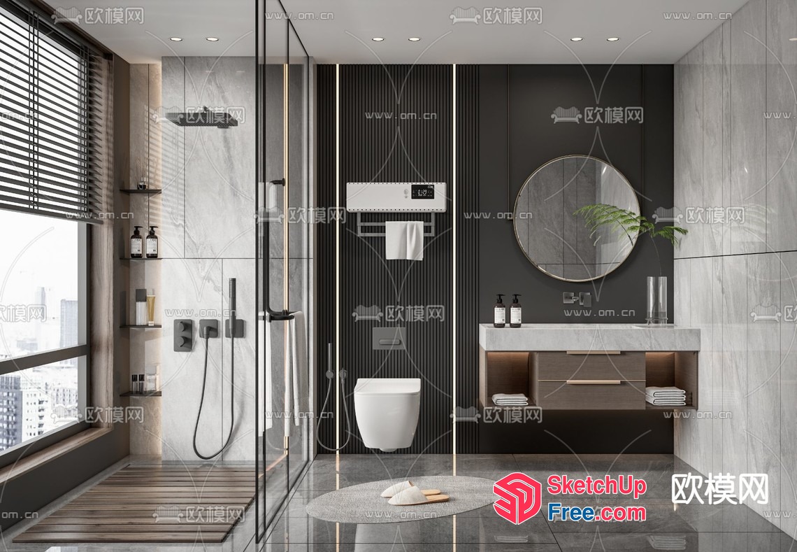 Modern Bathroom Interior With Grey And White Accents 3D SketchUp File