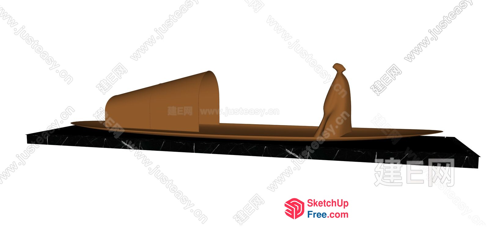 Simple Brown And Black 3D Model Of A Boat 3D SketchUp File