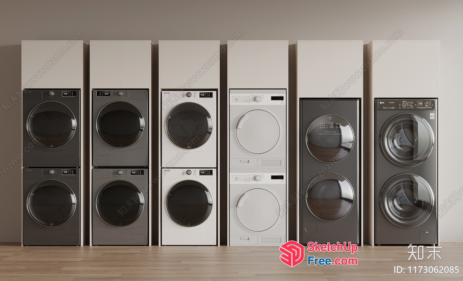 Modern Laundry Room With Stackable Washers And Dryers 3D SketchUp File