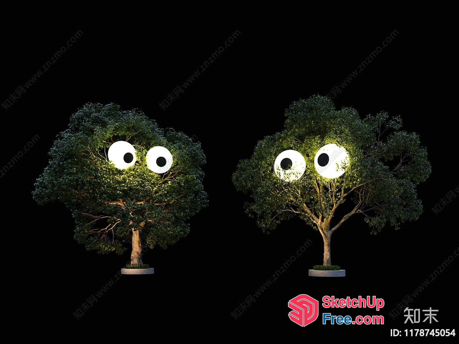 Two Trees With Large Eyes In The Dark 3D SketchUp File