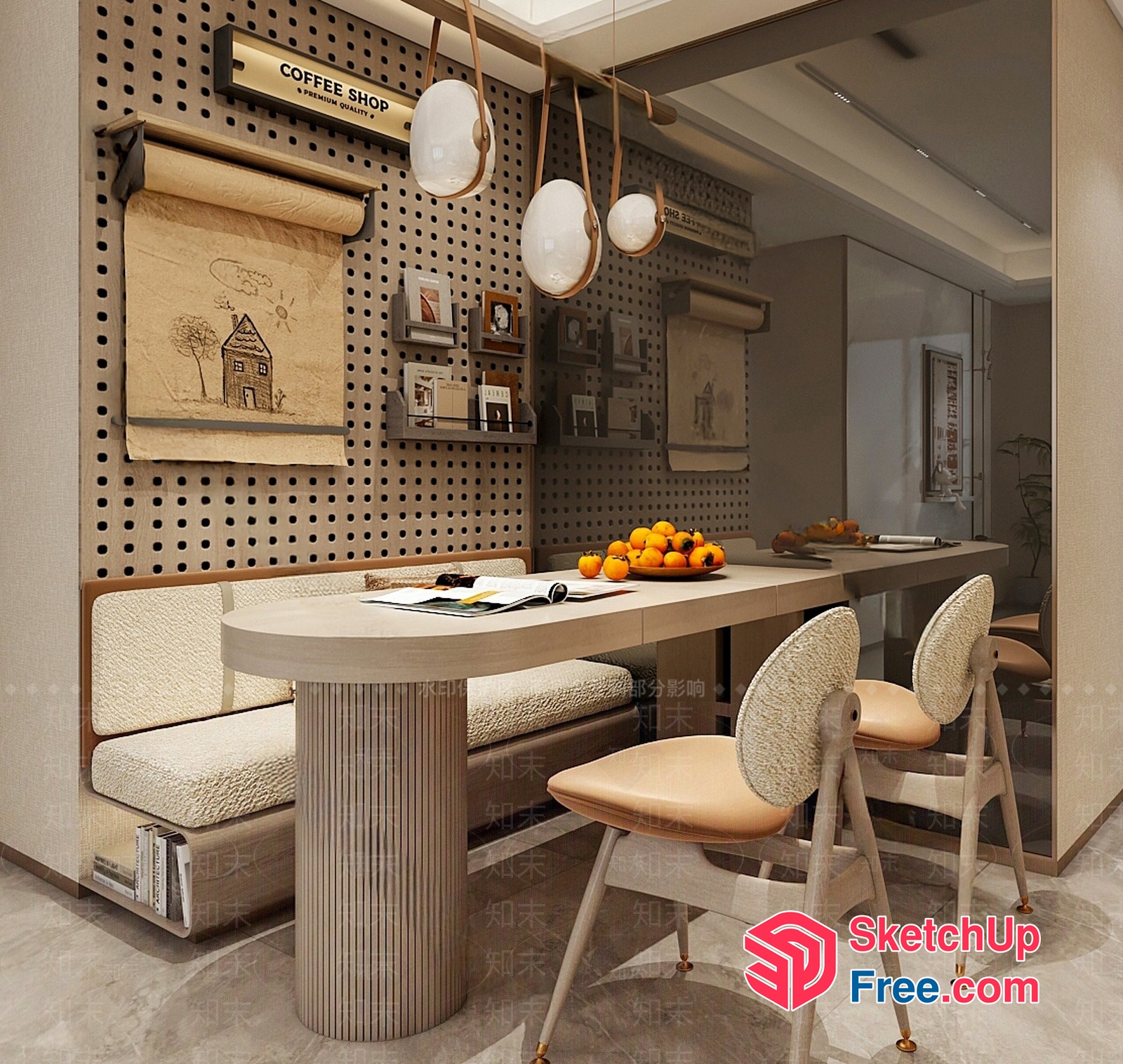 Modern Minimalist Coffee Shop Interior 3D SketchUp File