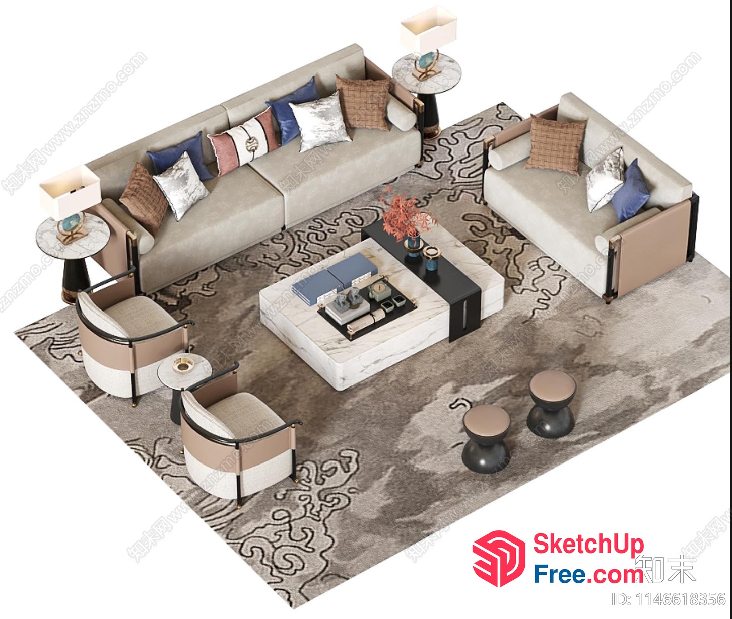 Modern Living Room Furniture Set 3D SketchUp File