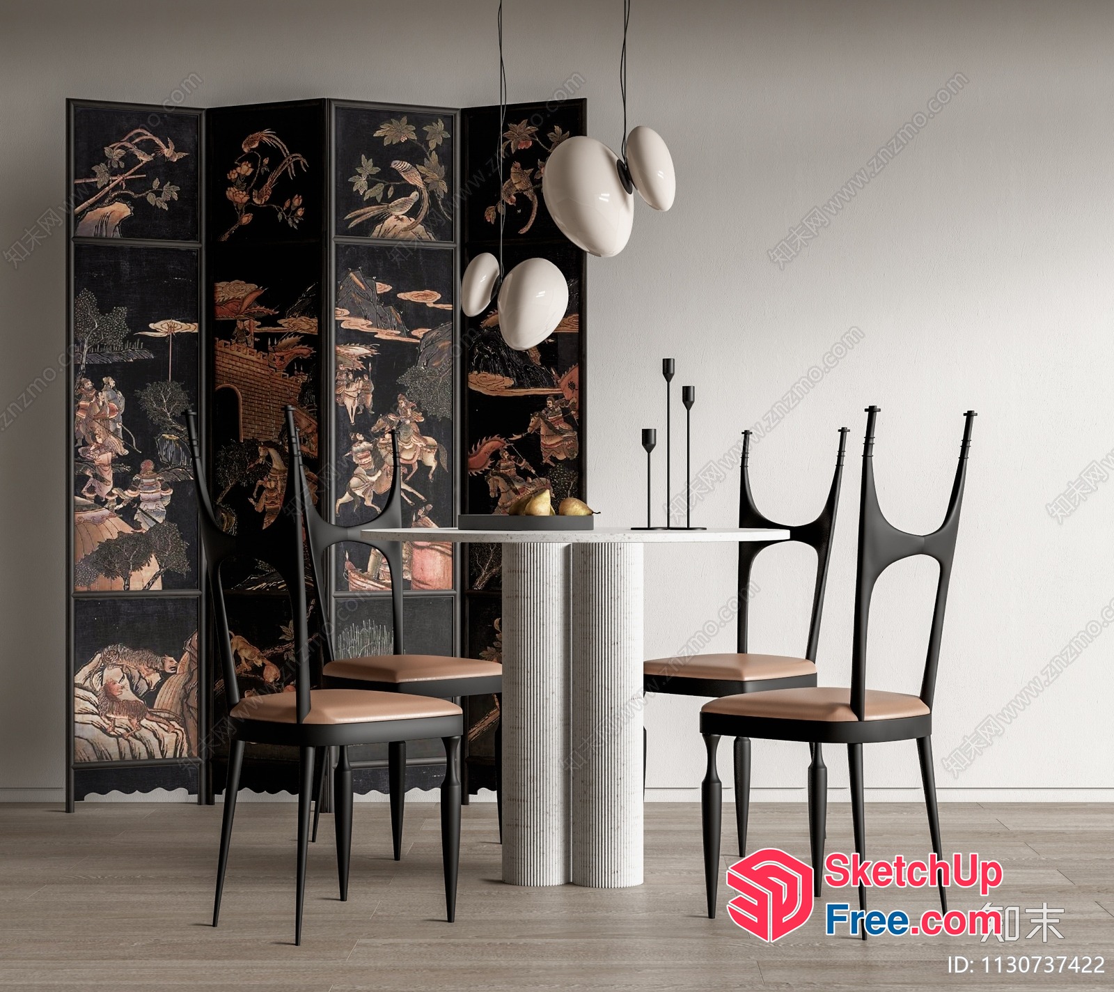 Modern Japanese-Inspired Dining Room With Pillar And Chairs 3D SketchUp File