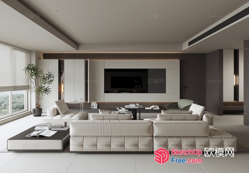 Modern Minimalist Living Room With Large Windows 3D SketchUp File