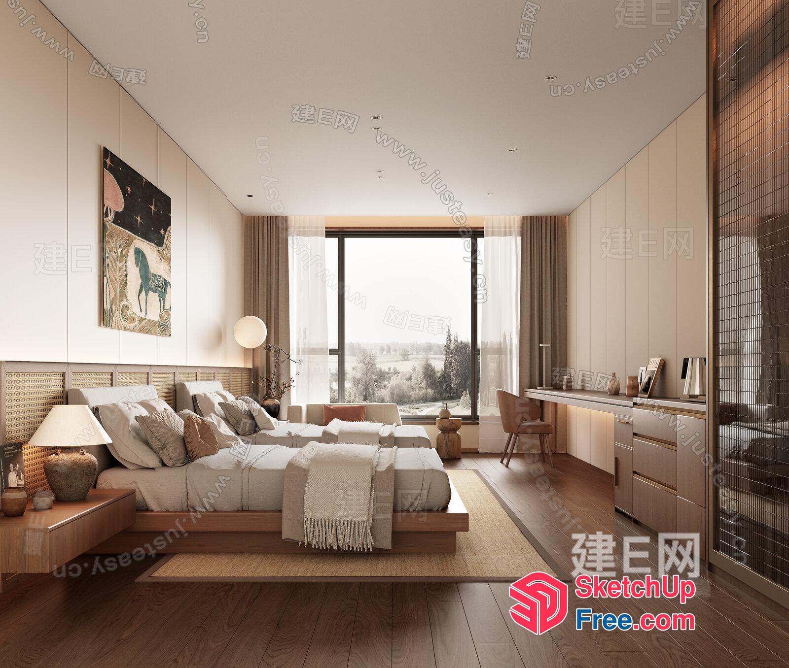 Elegant And Cozy Modern Minimalist Bedroom Design 3D SketchUp File