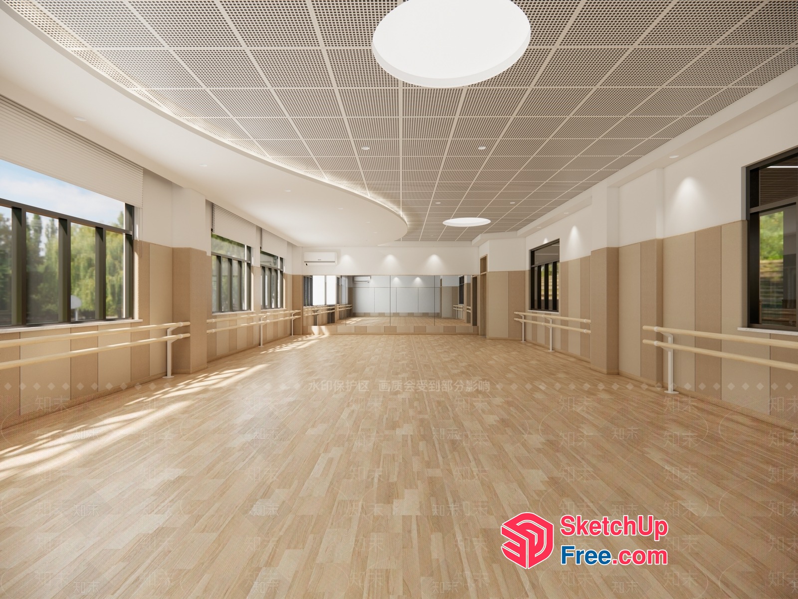 Spacious Dance Studio With Natural Light And Wood Floor 3D SketchUp File