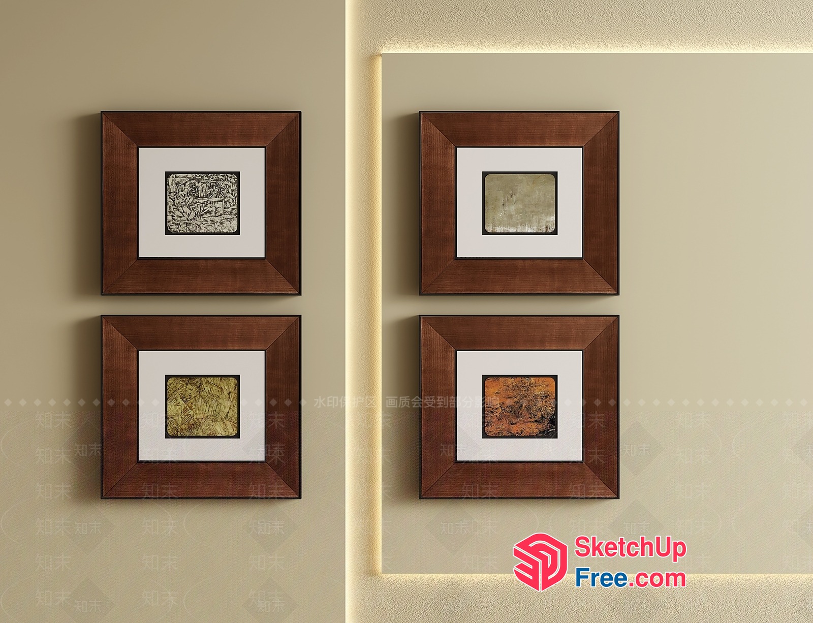 Square Wooden Frames With Matted Pictures 3D SketchUp File