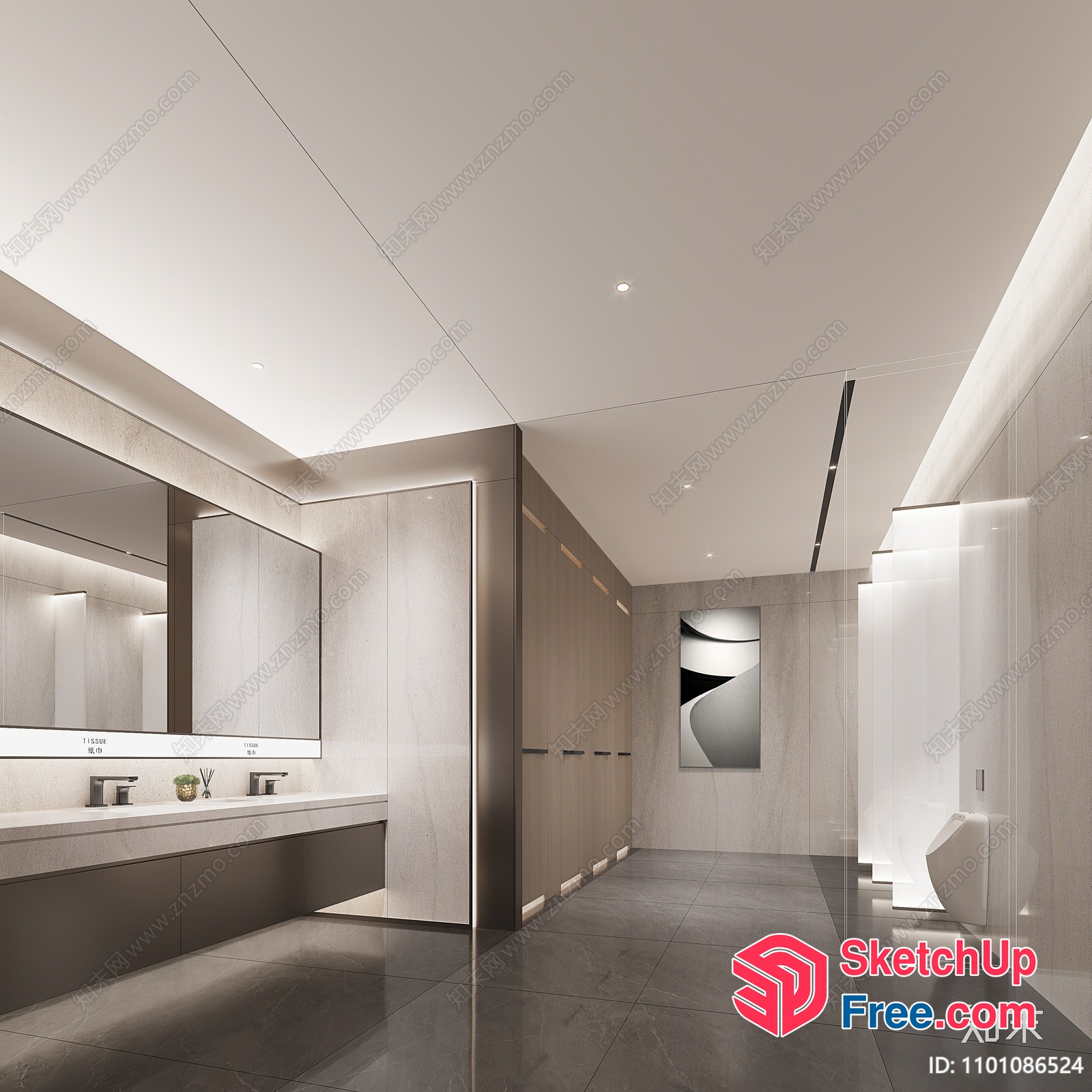 Modern Bathroom Interior With Sleek Fixtures And Grey Tile Flooring 3D SketchUp File
