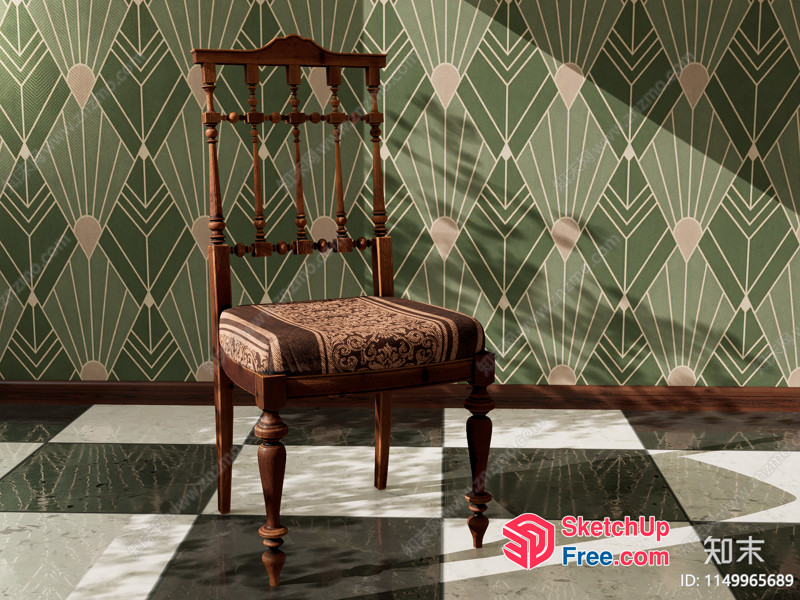 Antique Victorian Style Wooden Chair With Ornate Upholstery 3D SketchUp File