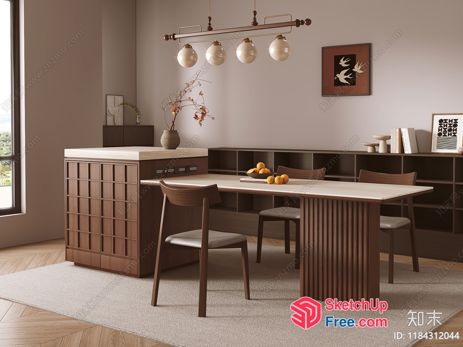Elegant Dining Room With Natural Wood Accents 3D SketchUp File