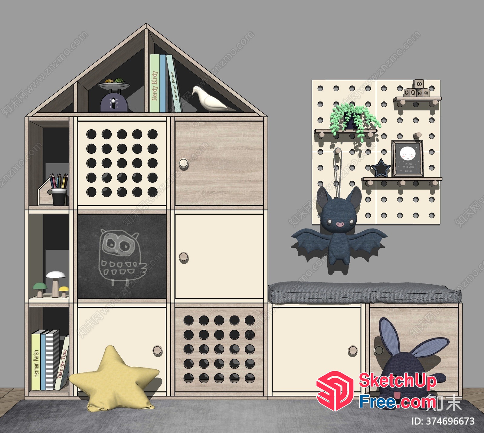 Cozy Child-Friendly Storage Unit With Playful Decorations 3D SketchUp File