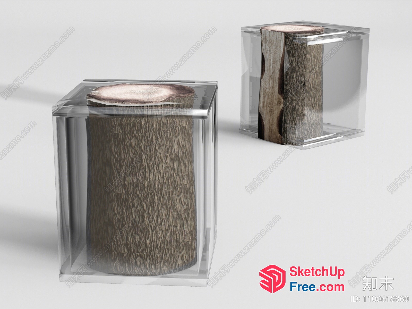Two Glass-Encased Wood Logs 3D SketchUp File