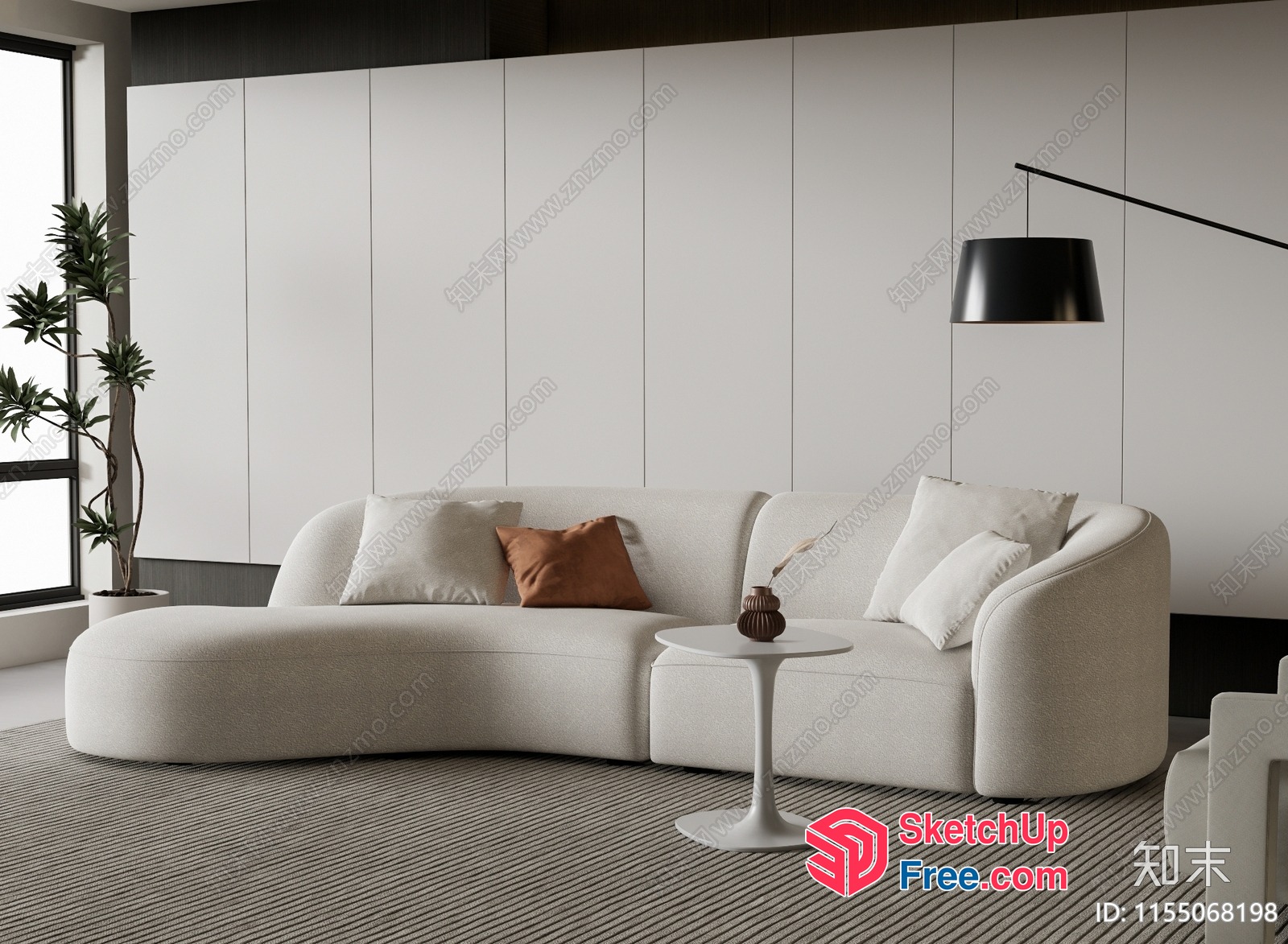 Modern Minimalist Living Room With Sleek Sofa And Plants 3D SketchUp File