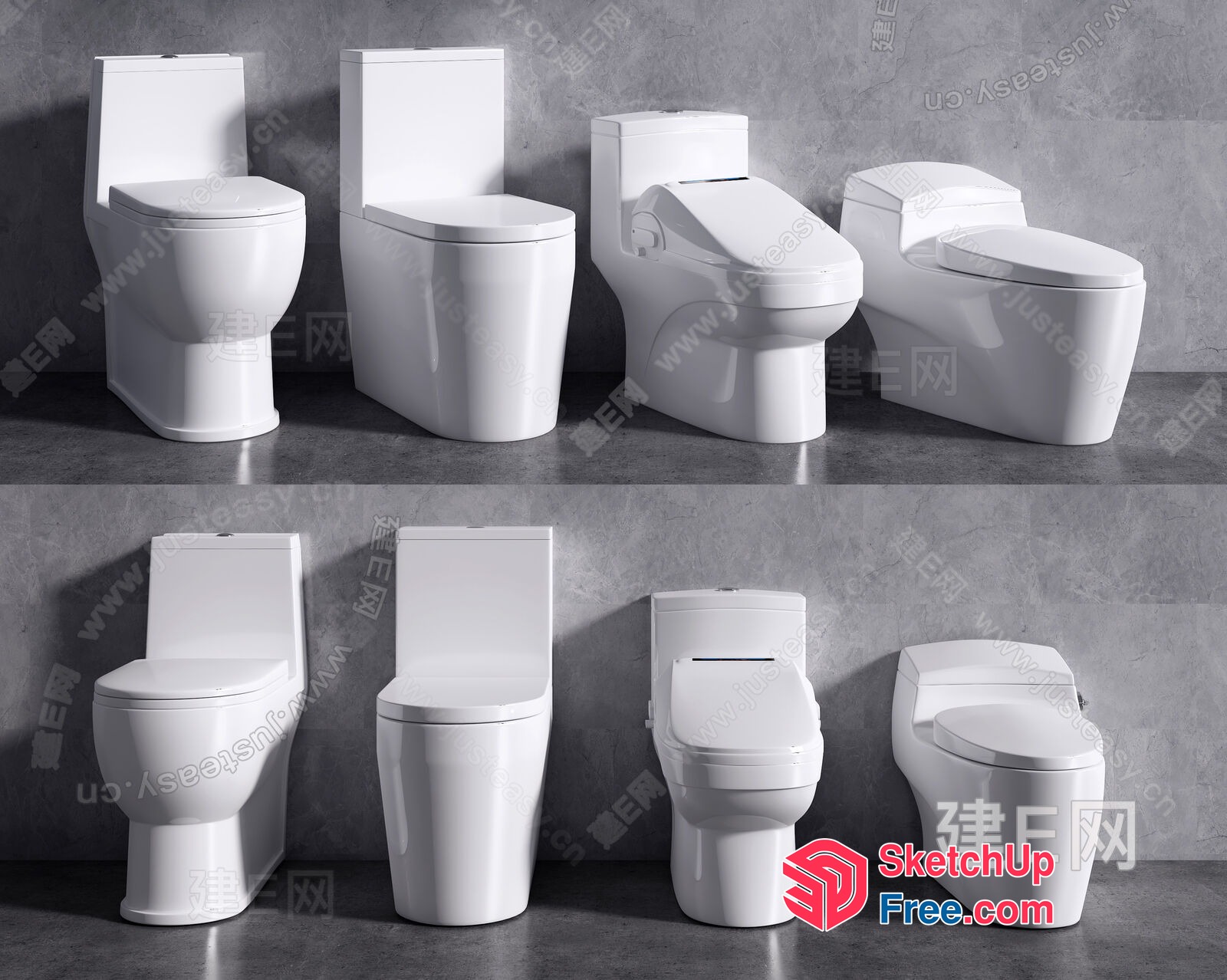 Modern White Toilets In Various Styles 3D SketchUp File