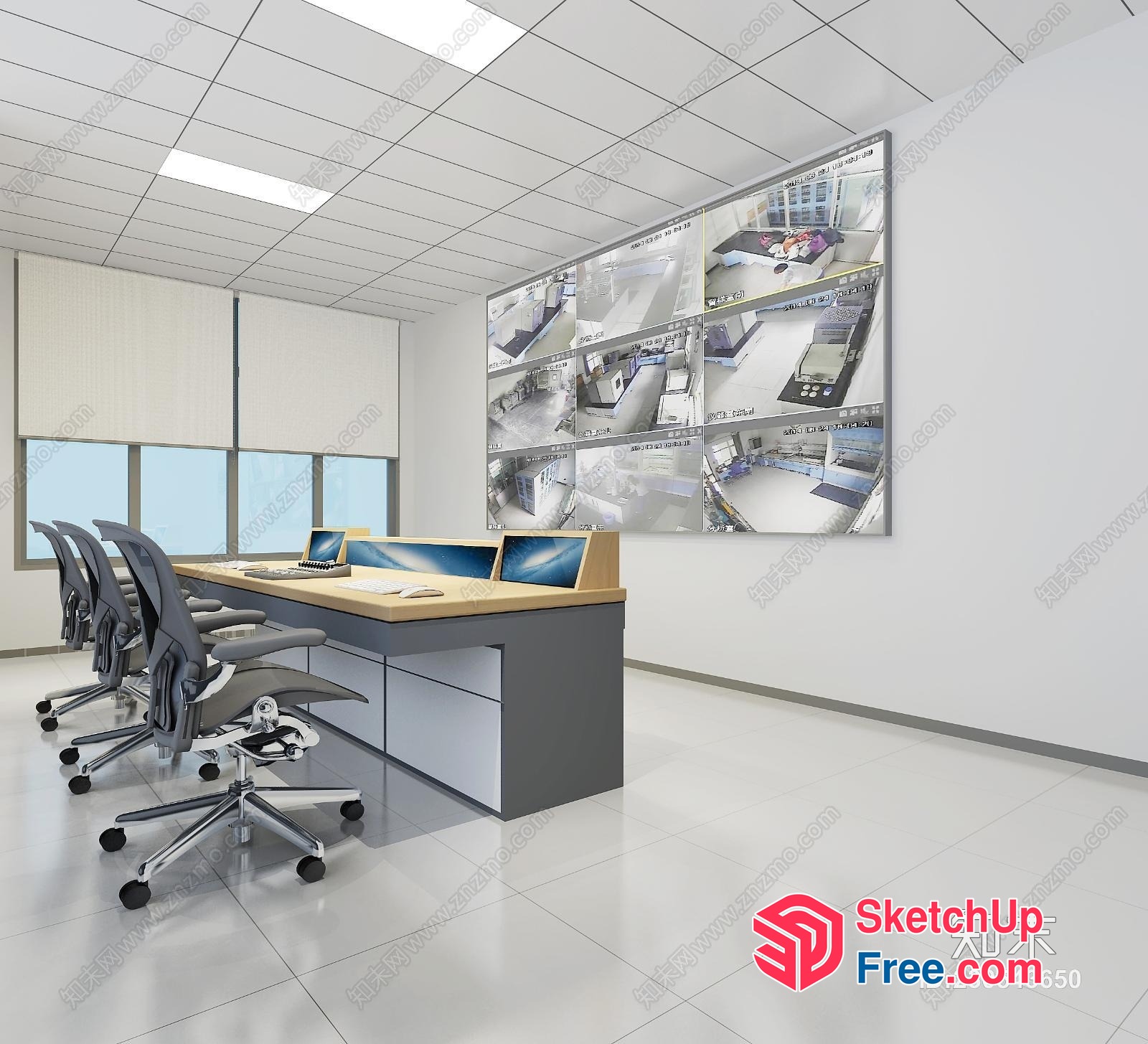 Modern Office Space With Large Monitor Wall 3D SketchUp File
