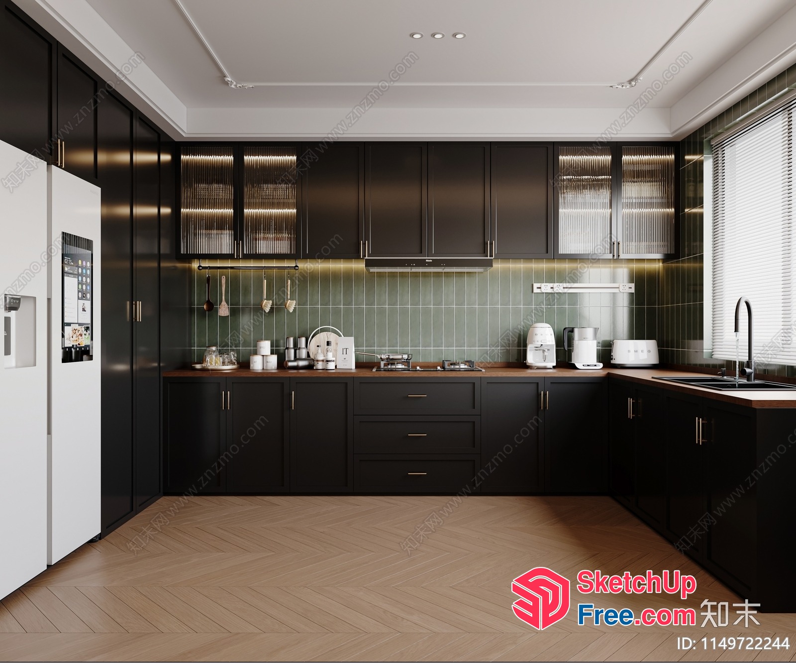 Modern Kitchen With Sleek Appliances And Green Tiled Backsplash 3D SketchUp File