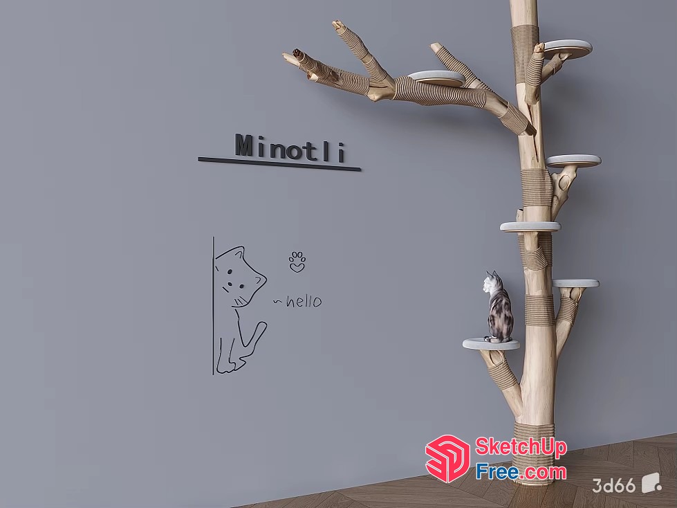 Modern Cat Tree With Wood And Rope Details 3D SketchUp File