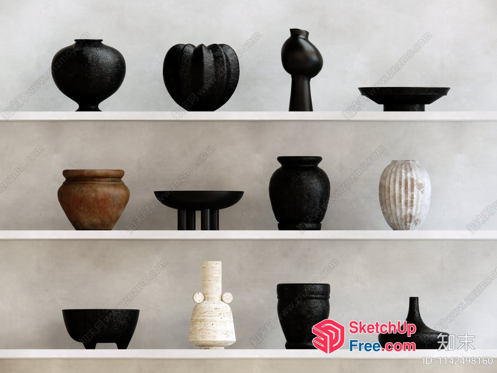 Modern Decorative Vases On Shelves 3D SketchUp File
