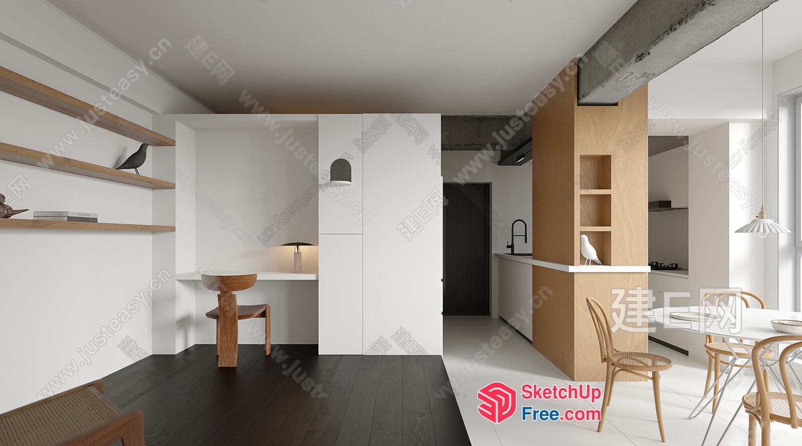 Modern Minimalist Interior Design With Natural Wood Accents 3D SketchUp File