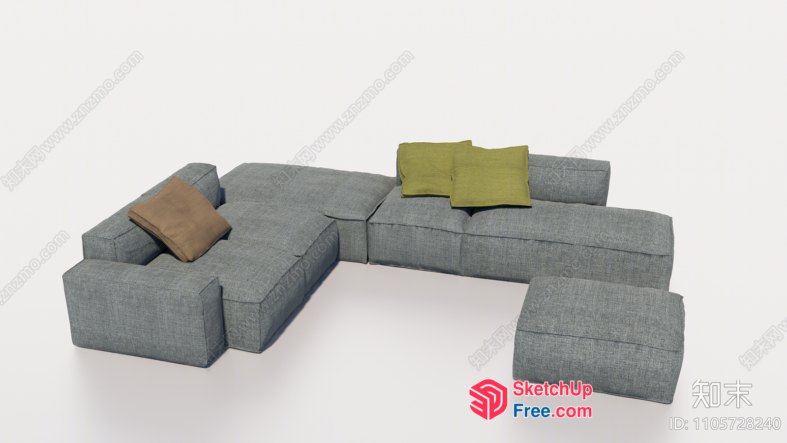 Modern Grey Sectional Sofa With Pillows 3D SketchUp File