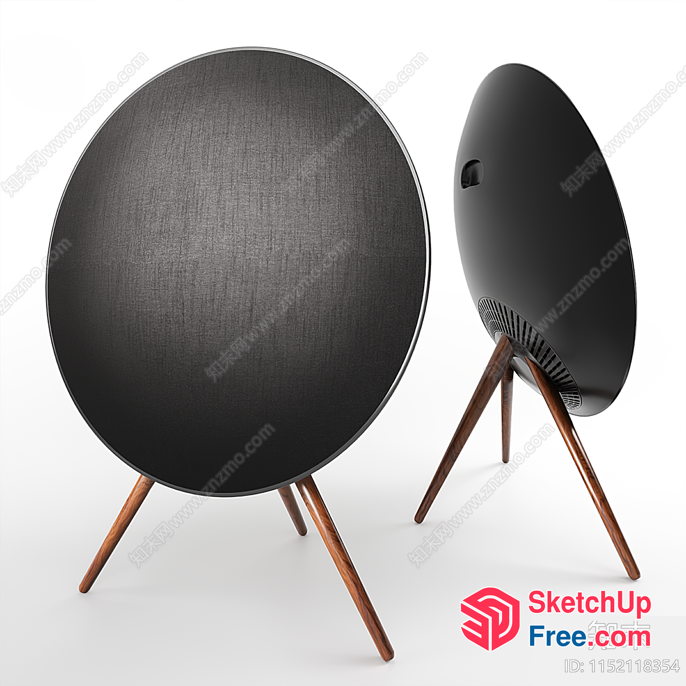 Elegant Mid-Century Modern Round Speaker With Wooden Legs 3D SketchUp File