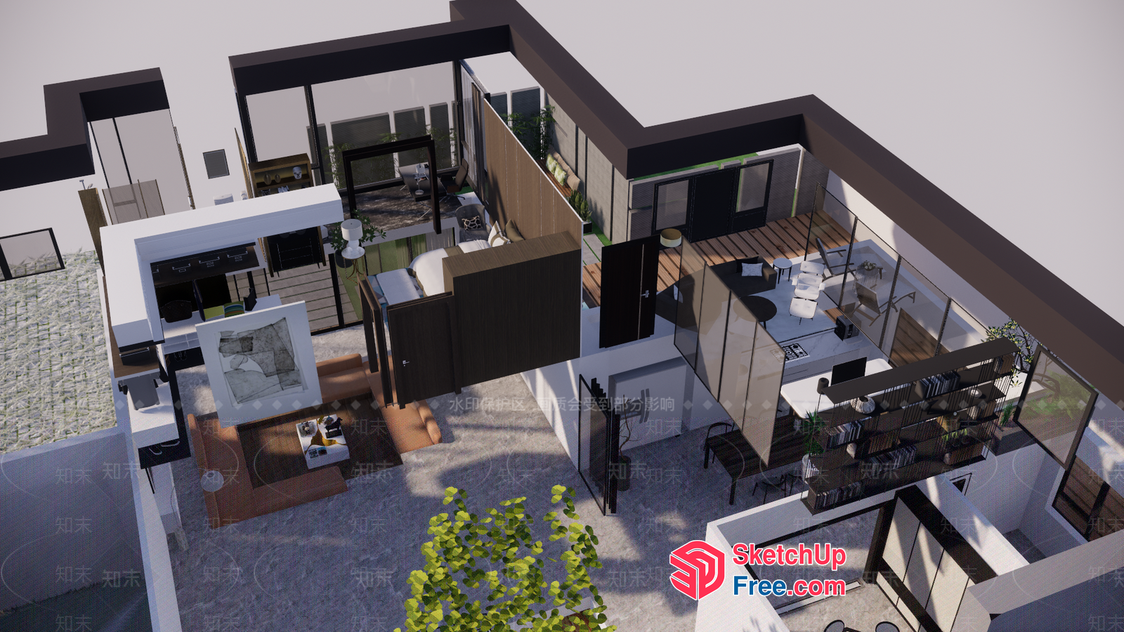 Modern Minimalist Interior Design With Glass Curtain Wall 3D SketchUp File