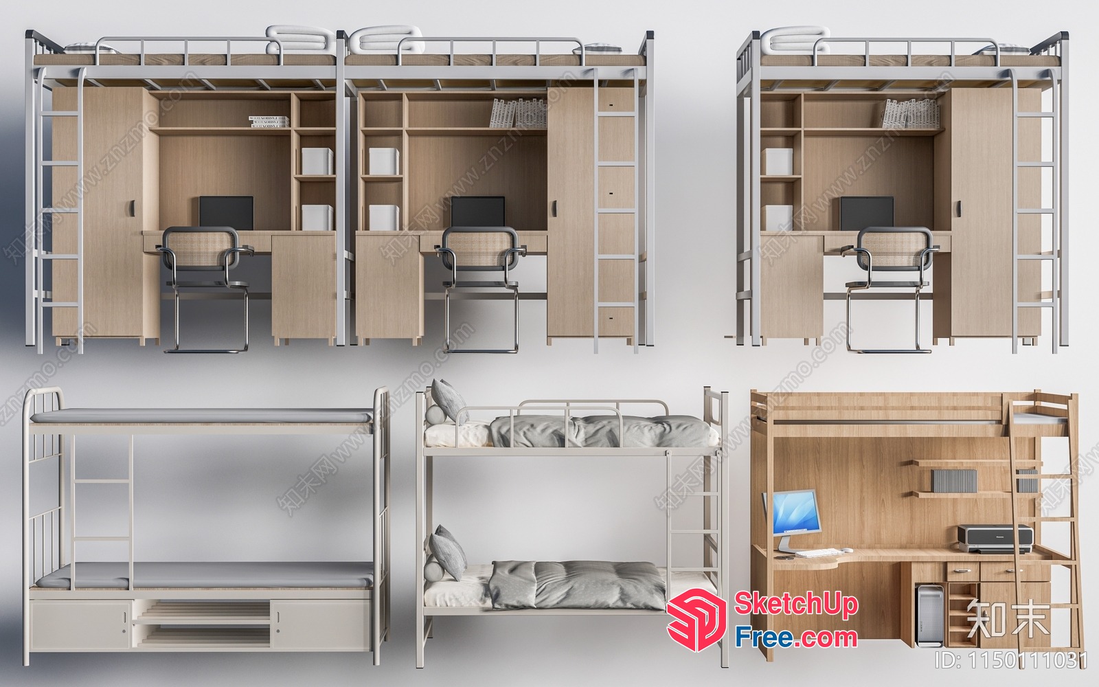 Modern Minimalist Dormitory Furniture 3D SketchUp File