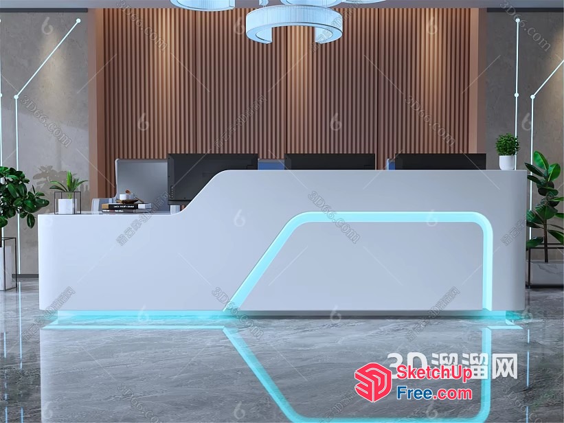 Modern Office Reception Desk With Neon Lighting 3D SketchUp File