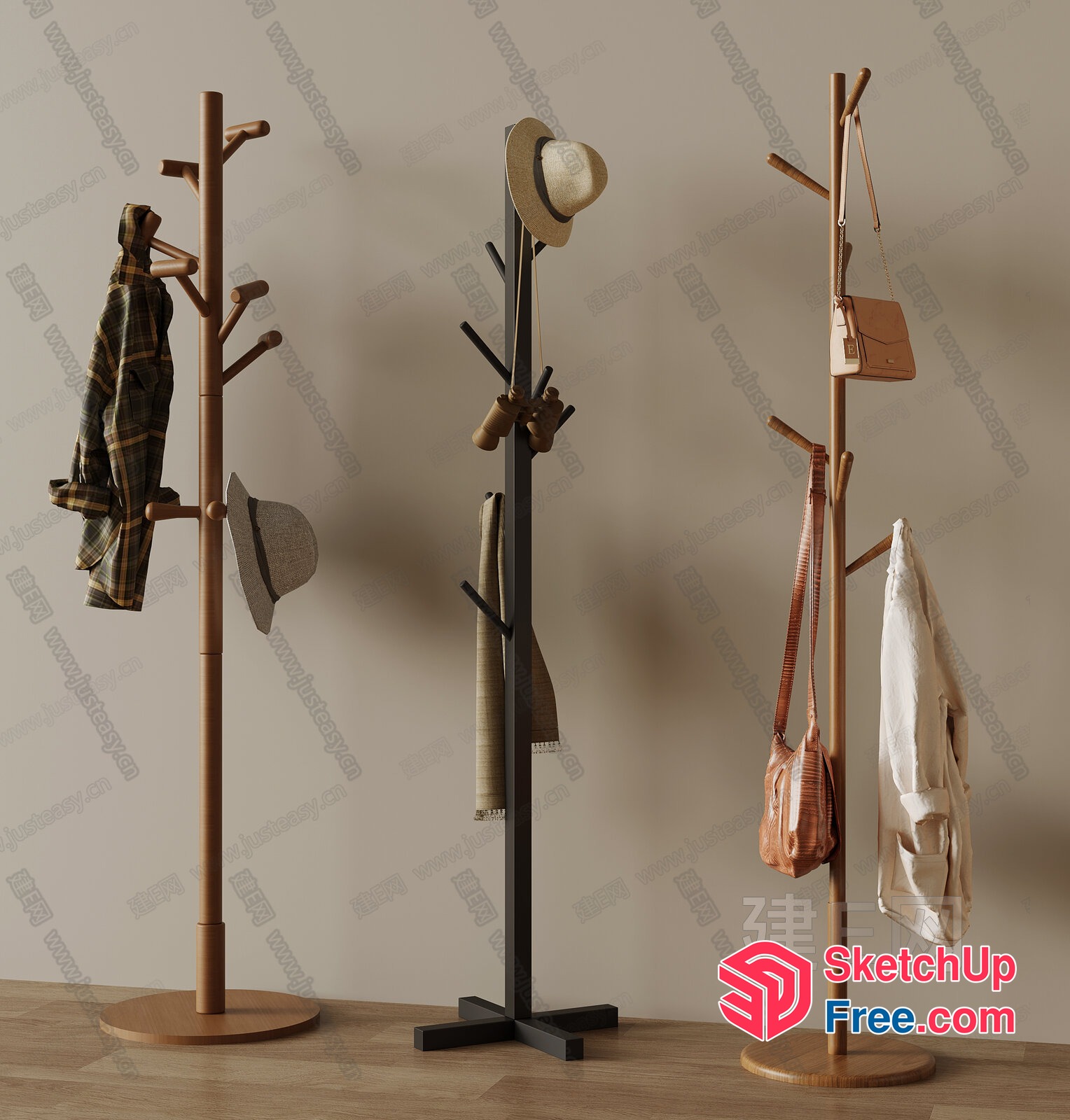 Wooden Coat Rack With Hanging Rod 3D SketchUp File