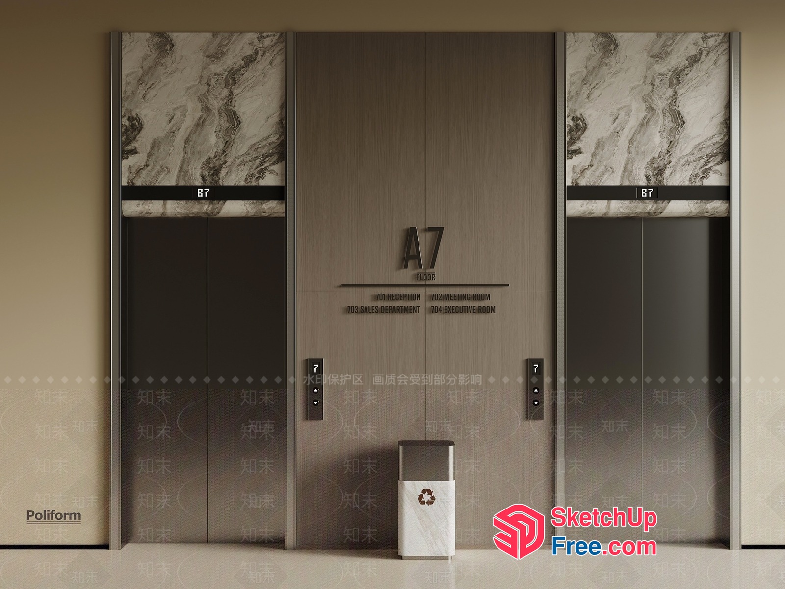 Modern Elevator And Stairs Design 3D SketchUp File