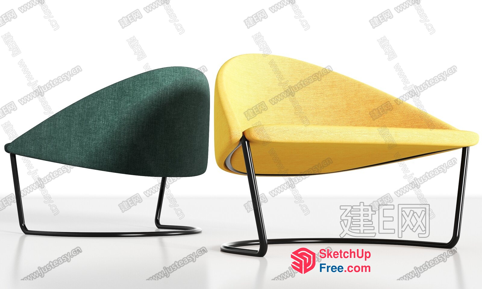 Modern Yellow And Green Upholstered Stools 3D SketchUp File