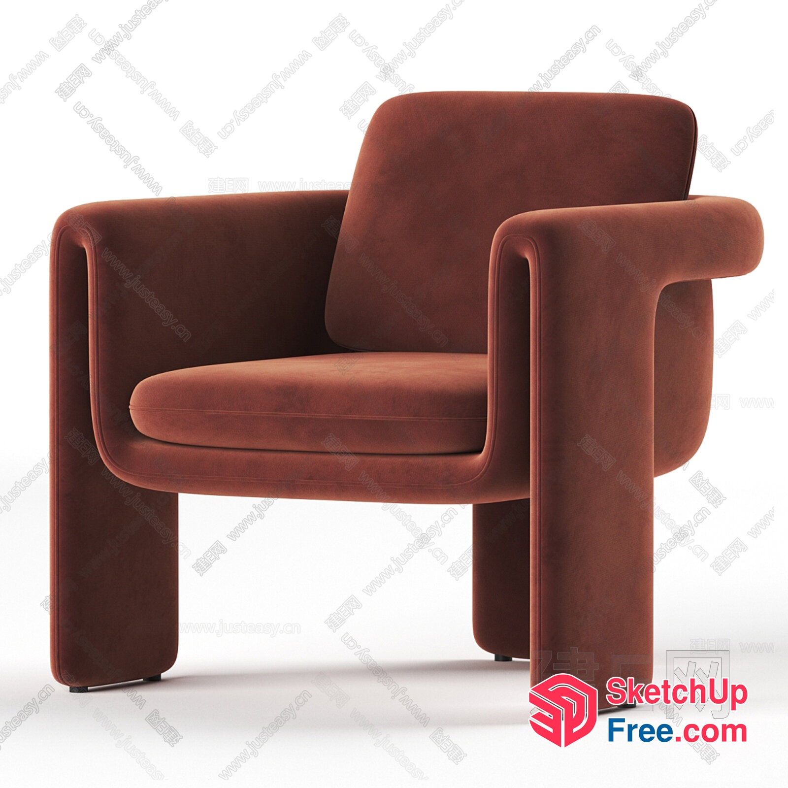 Modern Minimalist Velvet Armchair 3D SketchUp File