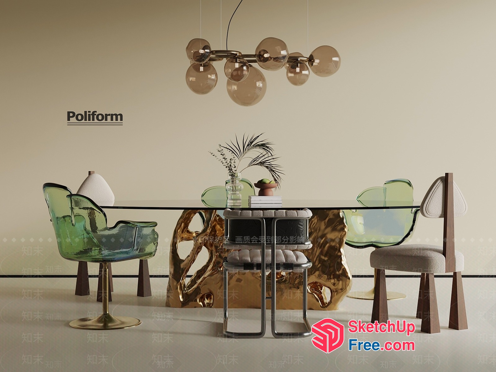 Elegant Glass Table And Chairs In A Modern Dining Room 3D SketchUp File