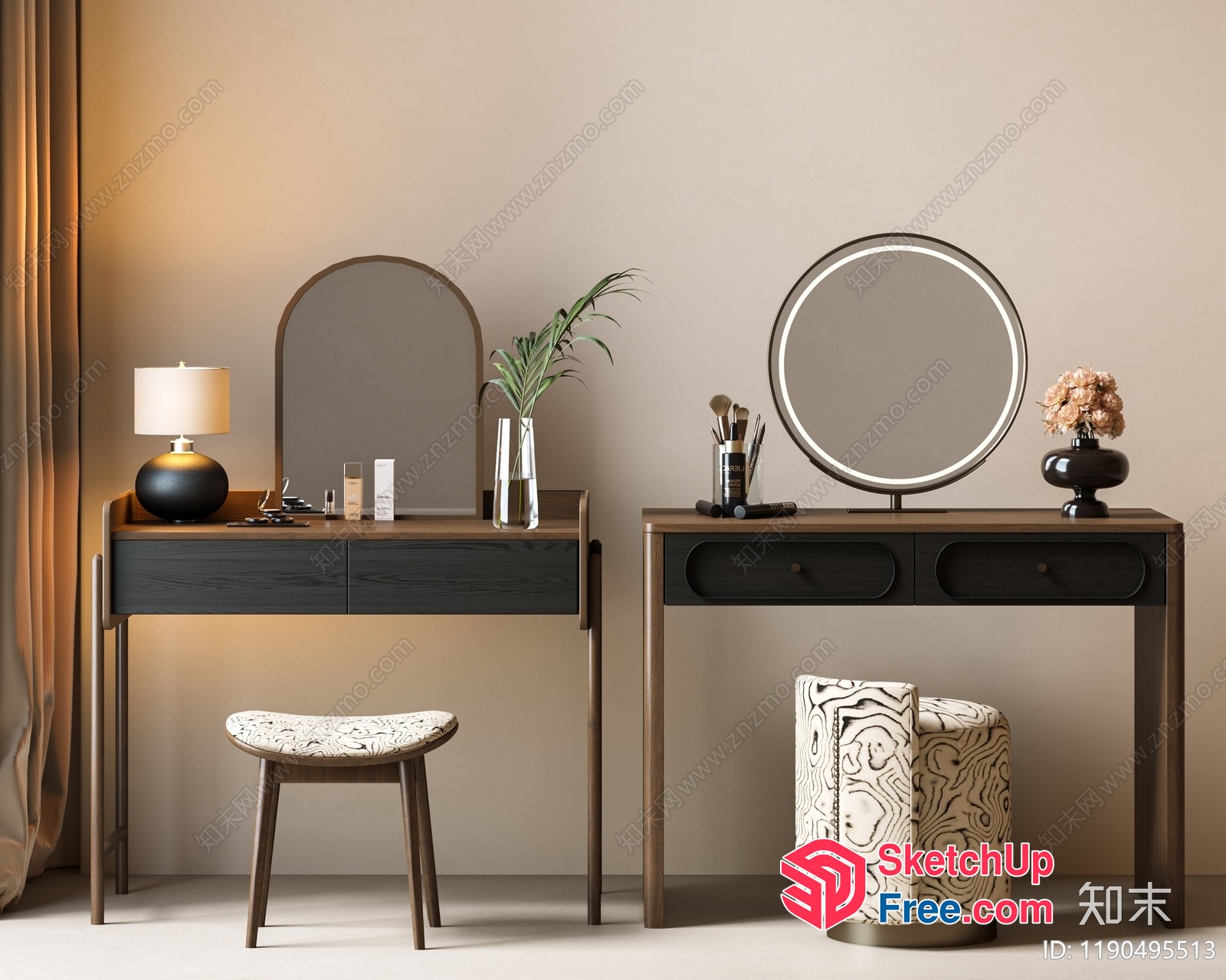 Modern Dressing Table And Stool Set 3D SketchUp File