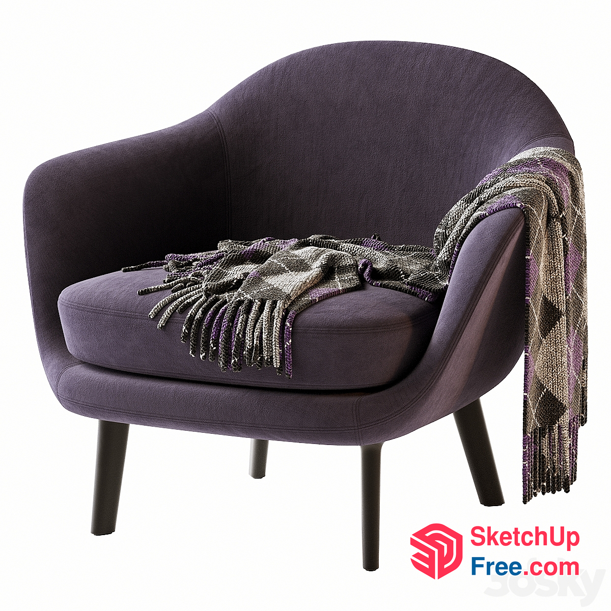 Cozy Purple Armchair With Plush Throw Blanket 3D SketchUp File