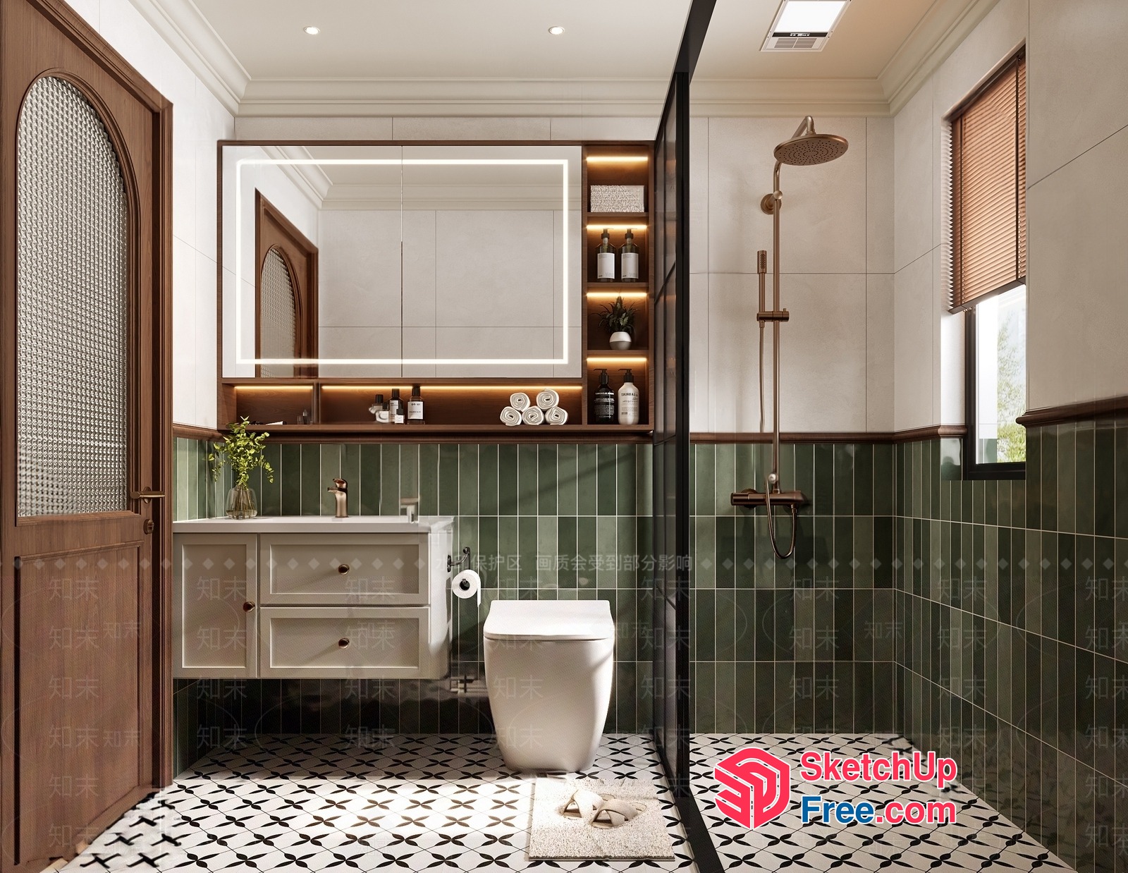 Elegant Bathroom Interior With Classic Moulding And Decorative Shelf 3D SketchUp File