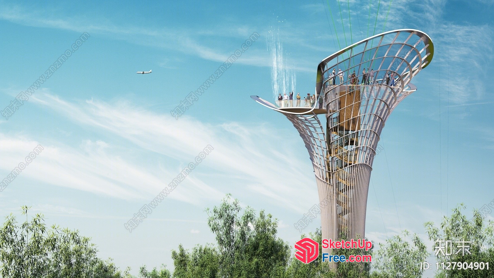 Futuristic Observation Tower With Unique Glass And Metal Design 3D SketchUp File