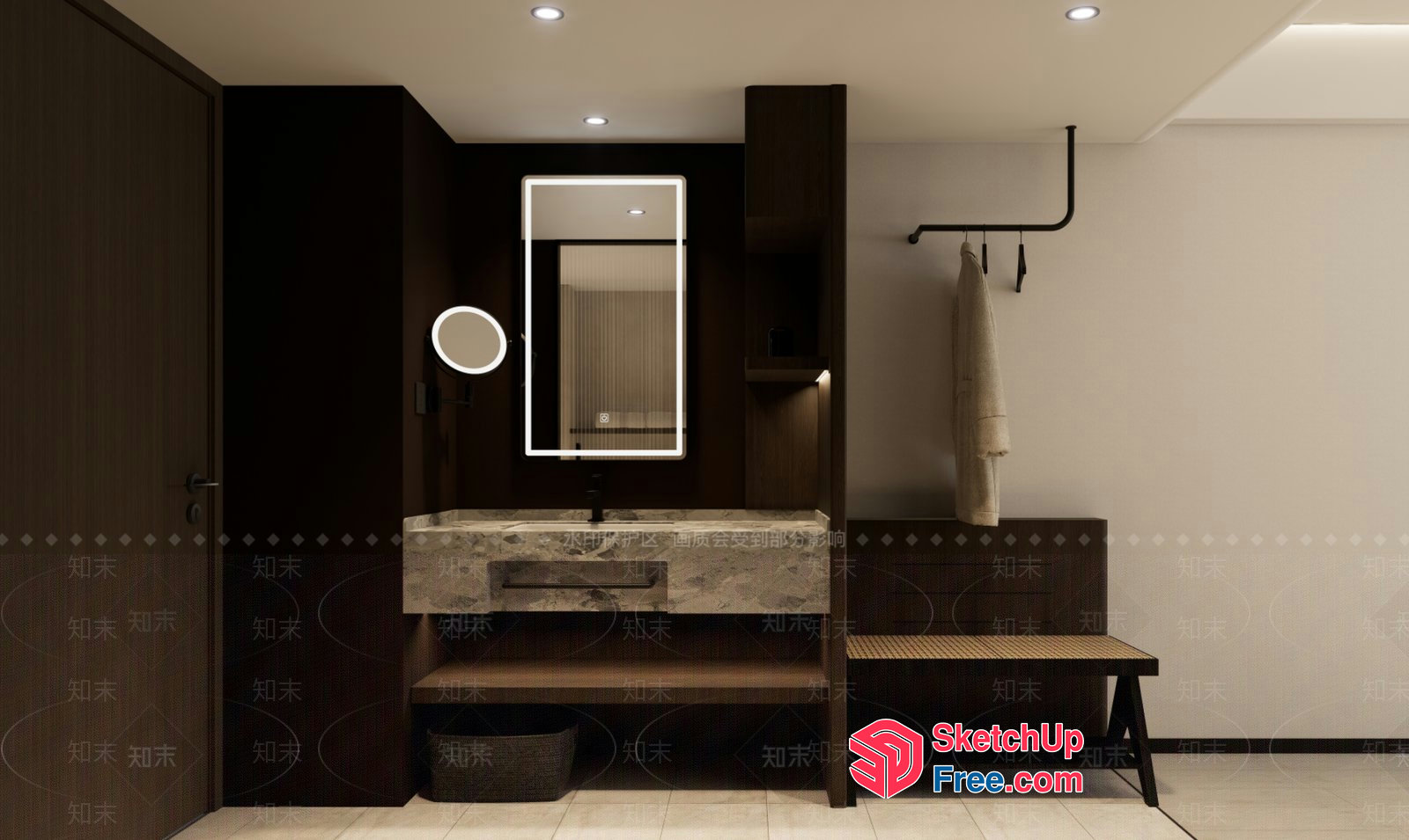 Modern Bathroom With Marble Sink And Mirror 3D SketchUp File