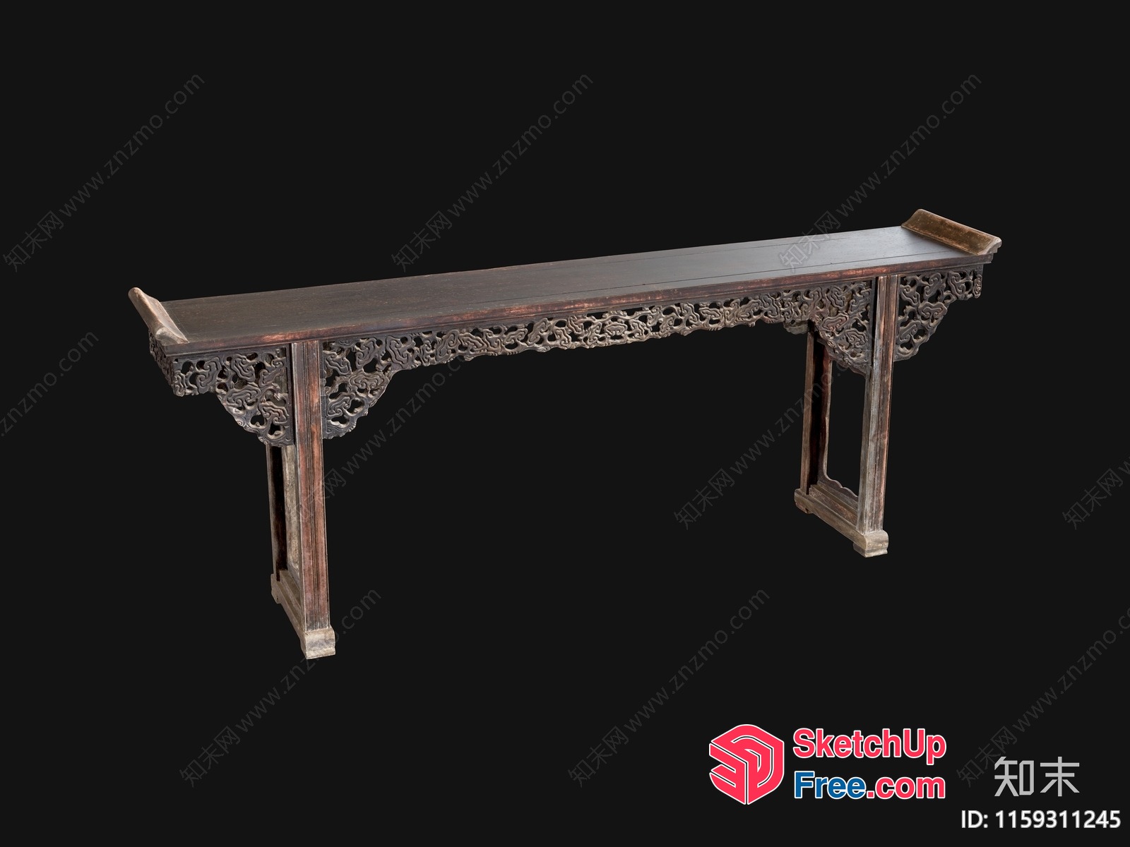 Ornate Carved Wood Console Table 3D SketchUp File