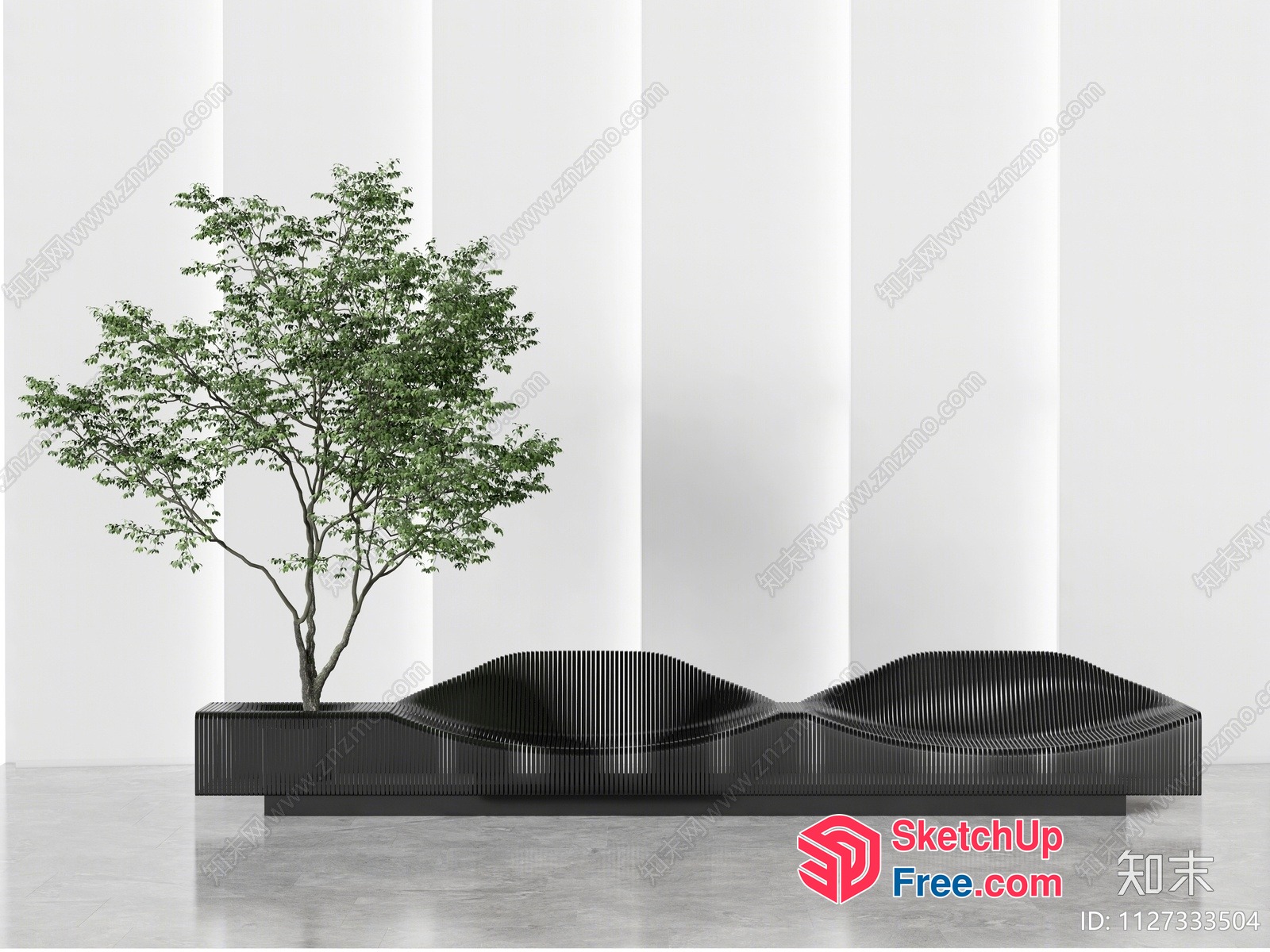 Modern Minimalist Interior With Green Plant And Pillars 3D SketchUp File
