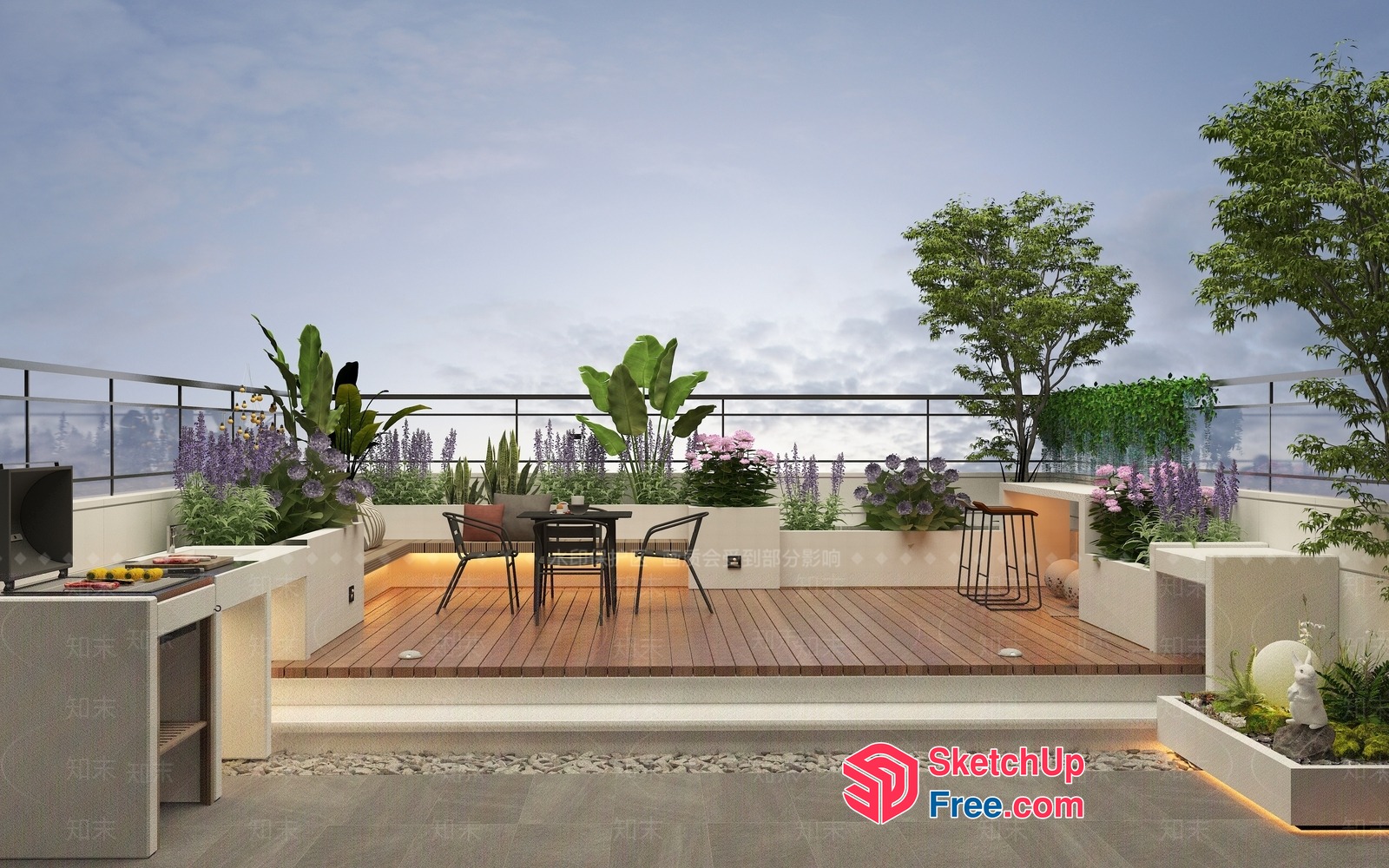 Modern Rooftop Garden With Elegant Furniture 3D SketchUp File