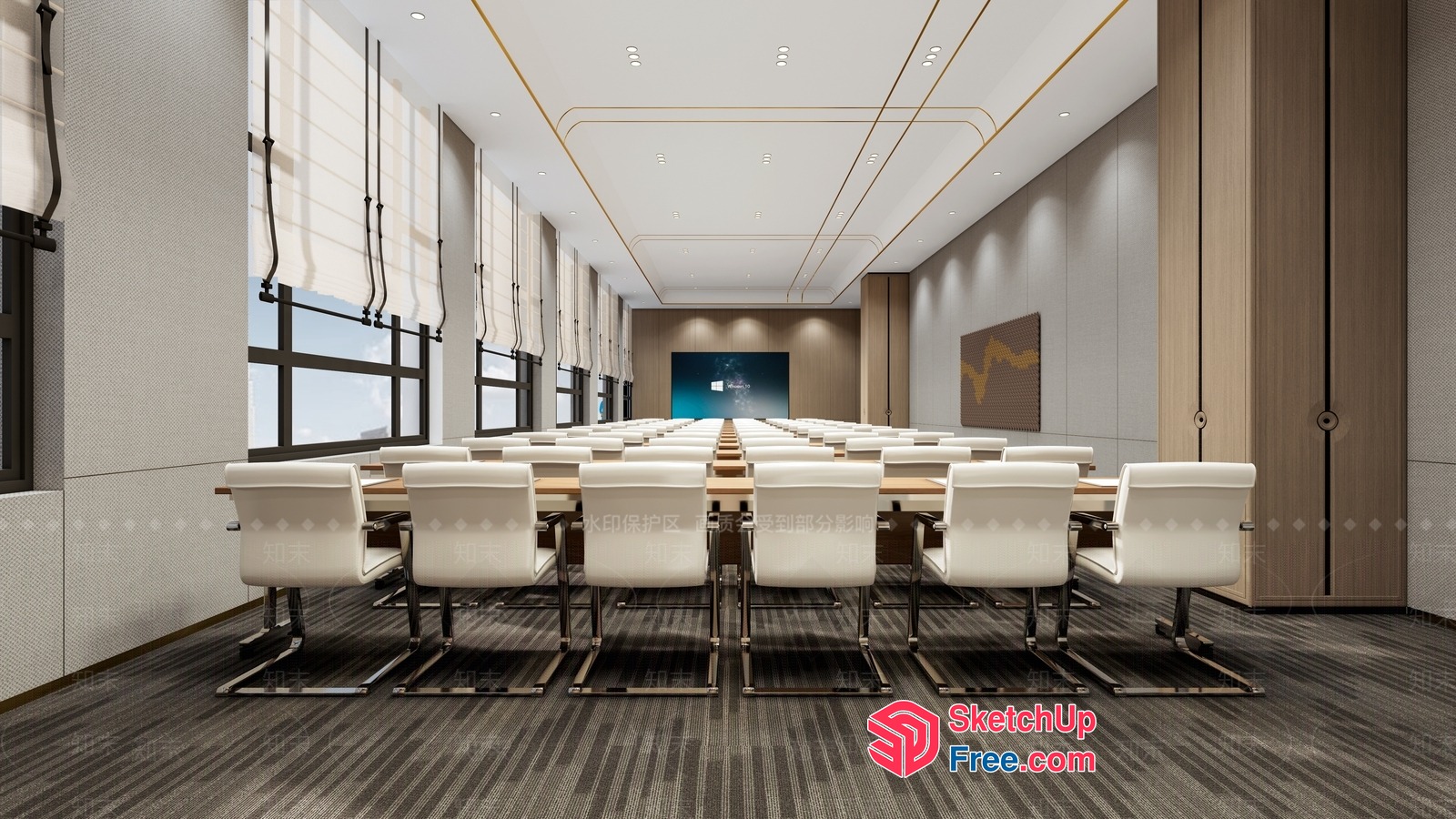 Modern Conference Room With Sleek Table And White Chairs 3D SketchUp File