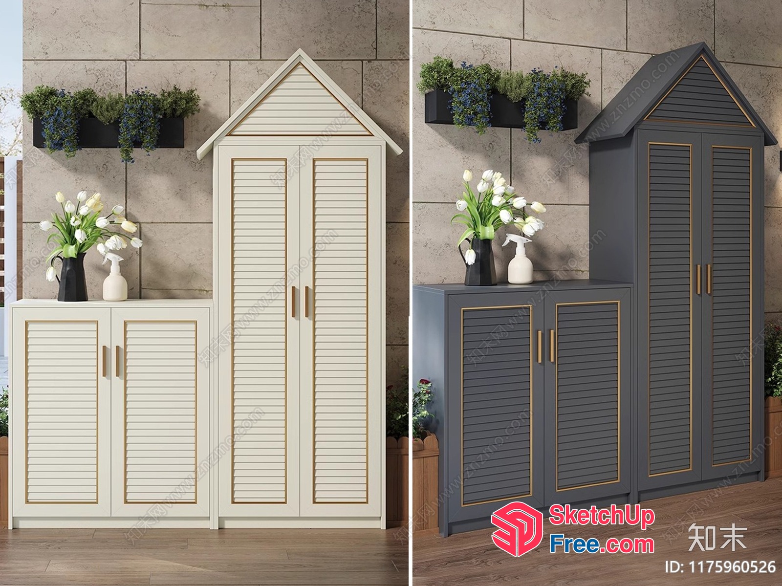 Modern Grey And White Wardrobe With Gold Trim 3D SketchUp File