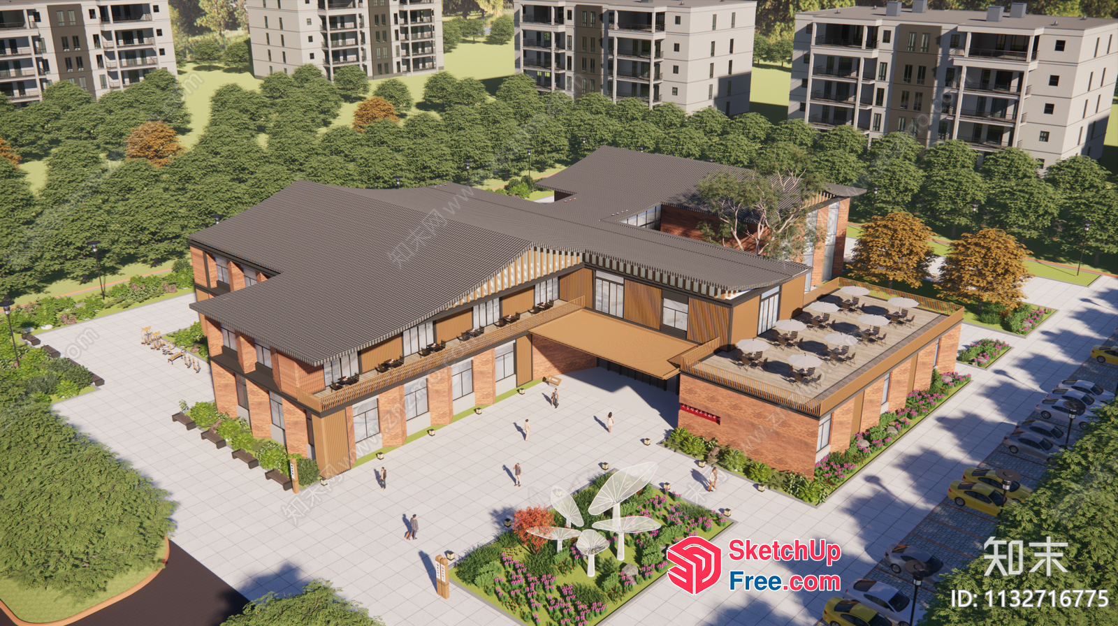 3D Rendering Of A Modern Building With A Parking Lot And Trees 3D SketchUp File