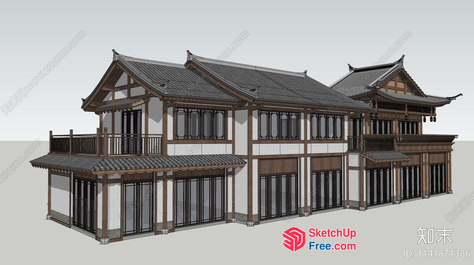 Traditional Asian-Style Home Exterior 3D SketchUp File